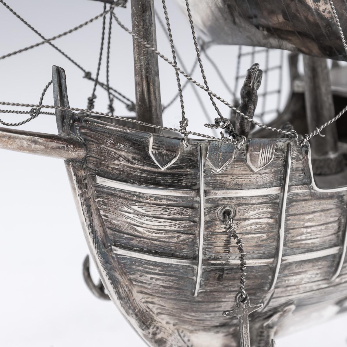 Mid 20thC Spanish Solid Silver Impressive Neff Galleon Ship c.1940 For Sale 8