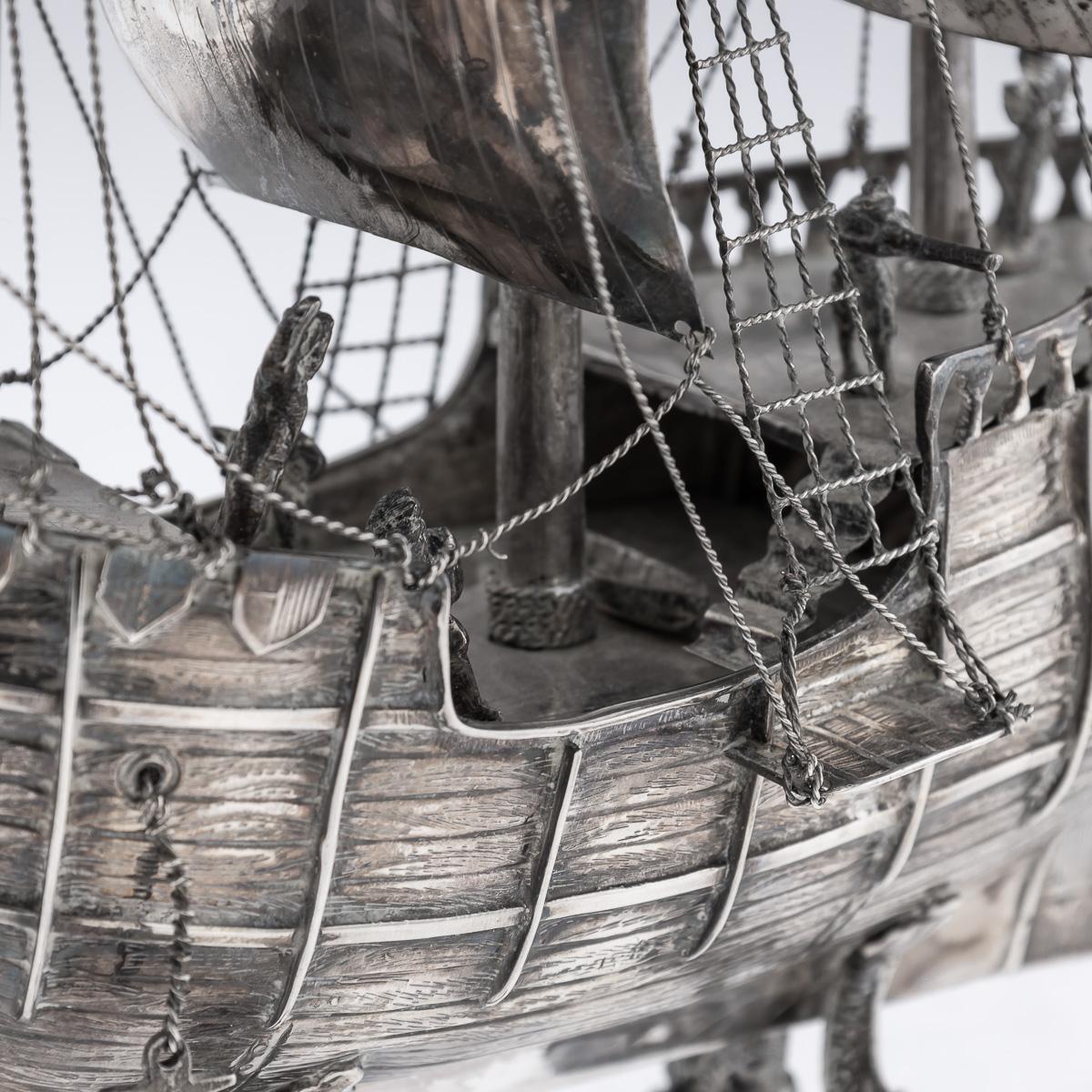 Mid 20thC Spanish Solid Silver Impressive Neff Galleon Ship c.1940 For Sale 10
