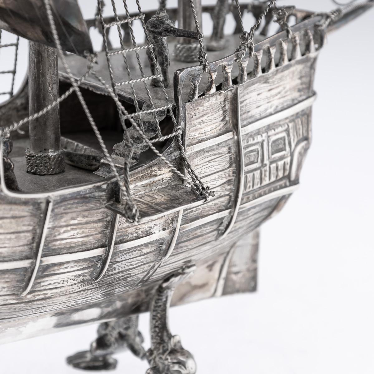Mid 20thC Spanish Solid Silver Impressive Neff Galleon Ship c.1940 For Sale 11