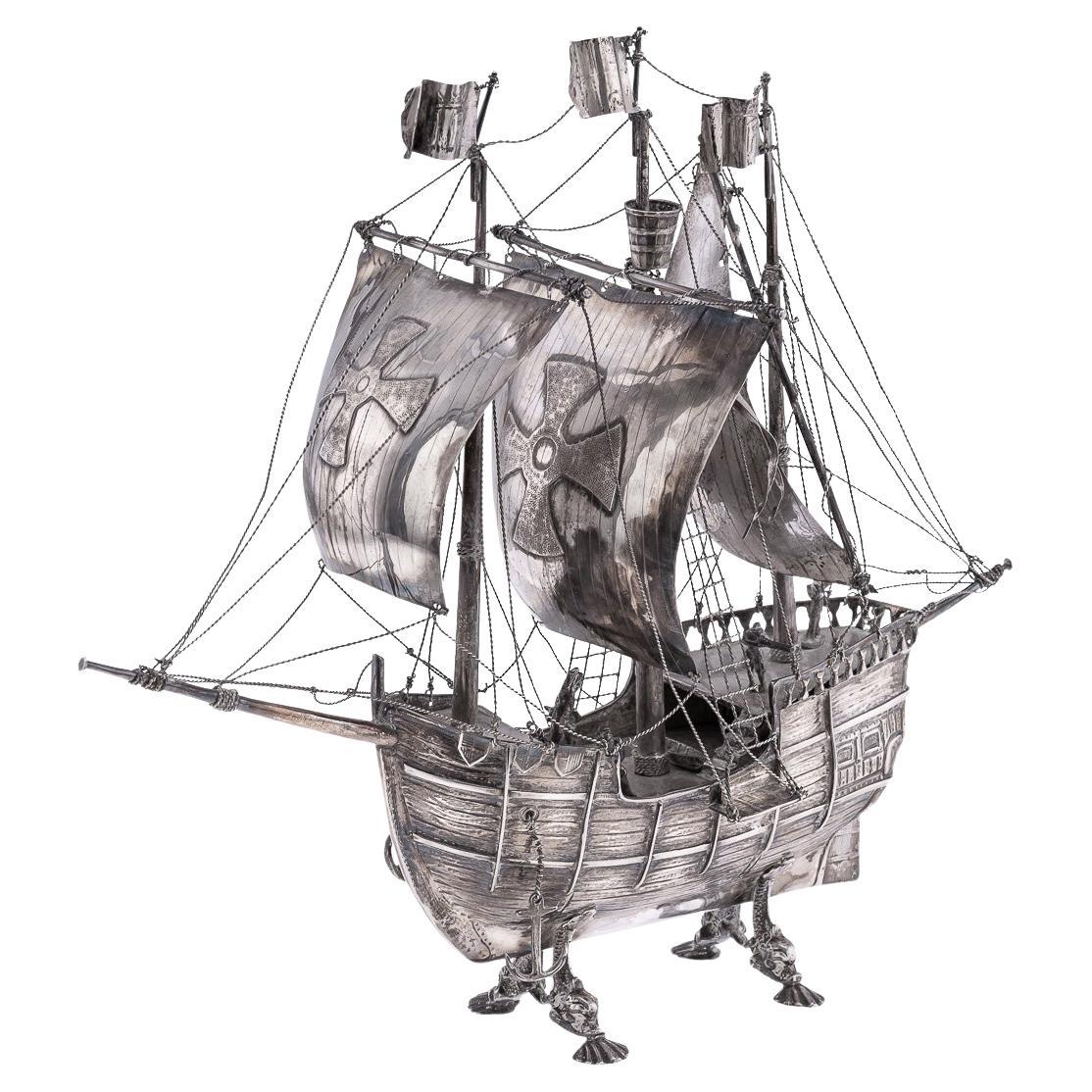 Mid 20thC Spanish Solid Silver Impressive Neff Galleon Ship c.1940 For Sale