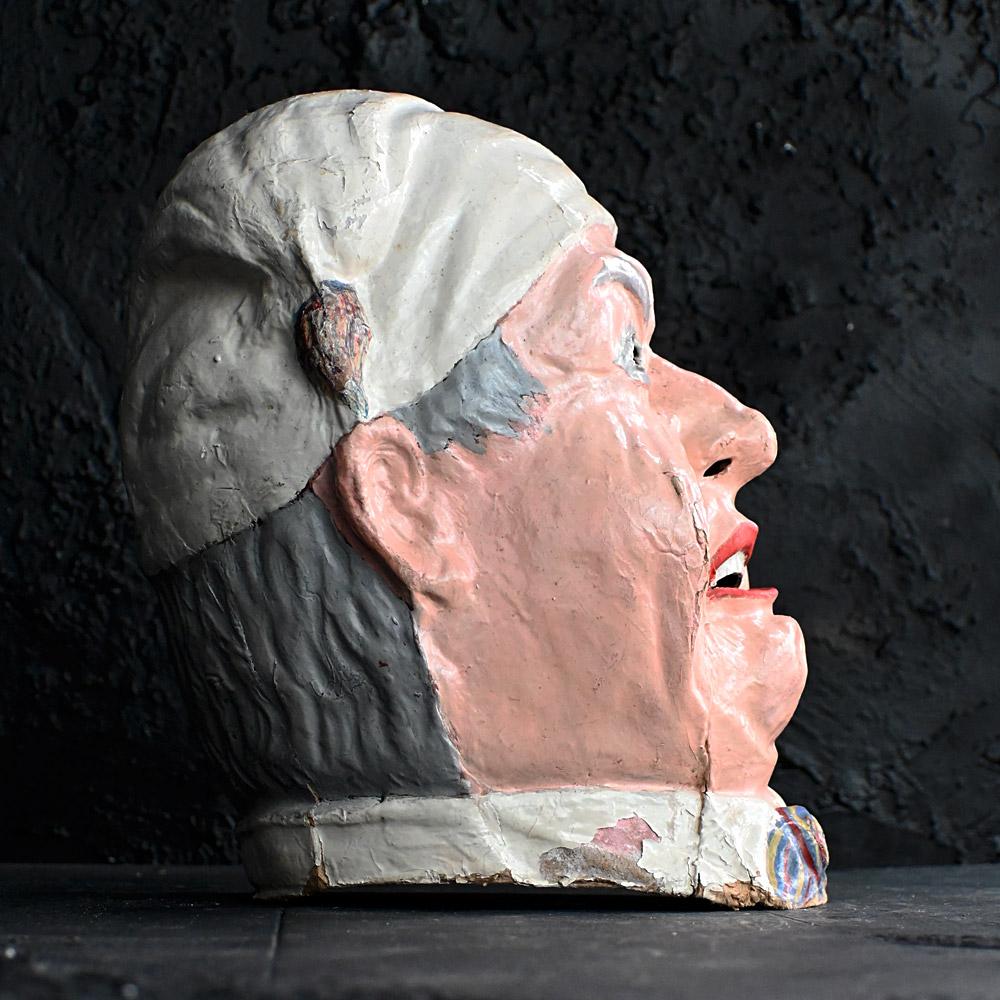 Hand-Carved Mid 20thcentury papier Mache Paris theatre mask of sleepy head For Sale
