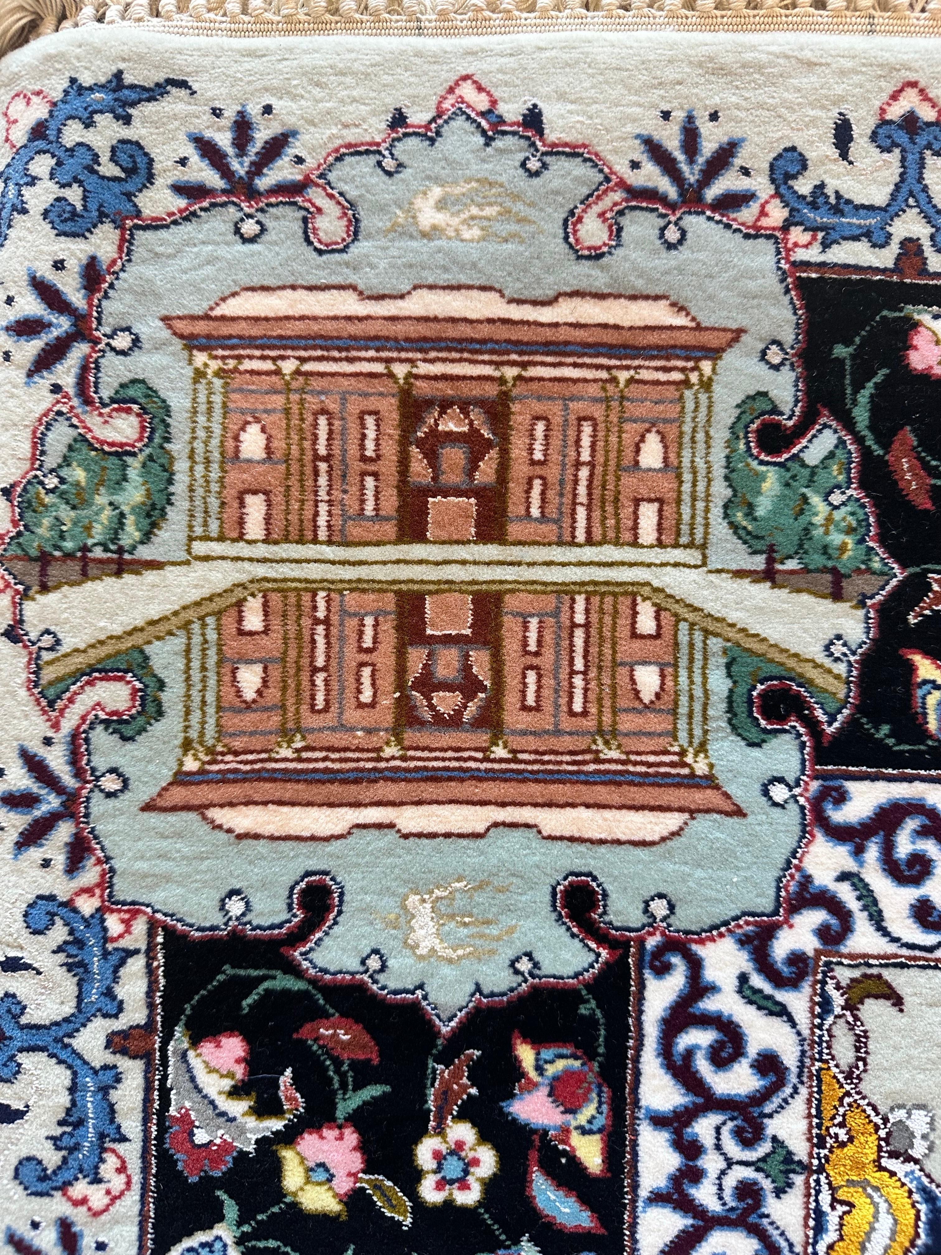 Tappeto pittorico Tabriz della metà del XX secolo Una celebrazione dell'amore, della poesia e della vita di corte in vendita 10