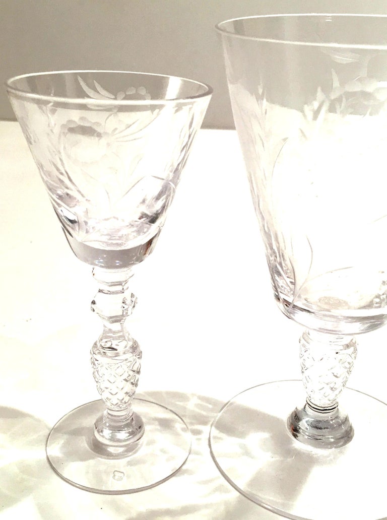 Mid210th Century American Cut and Etched Crystal Stem Glasses Set of