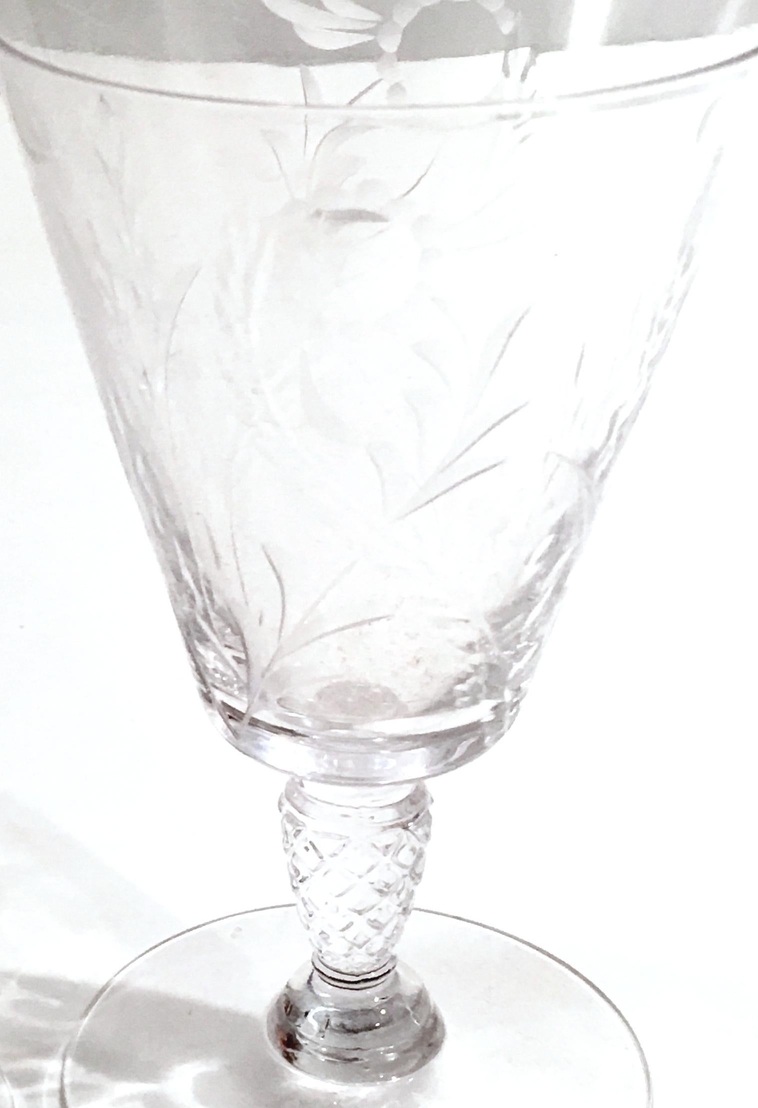 Mid-20th Century American Cut and Etched Crystal Stem Glasses S/8 For Sale 6