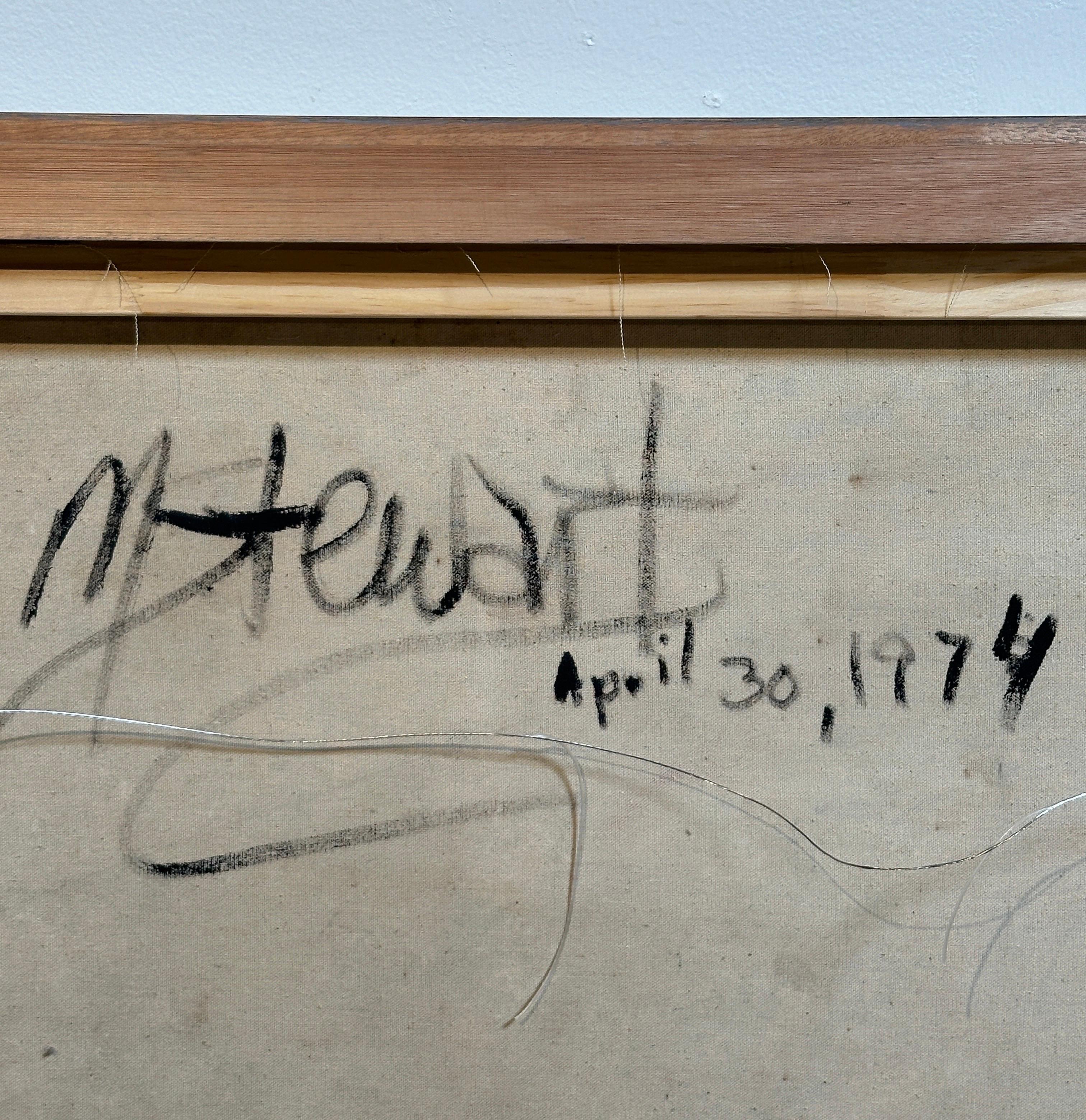 Abstraktes Gemälde aus der Mitte der 70er Jahre - Stil von Jackson Pollack, blau, cremefarben, lavendel im Angebot 6