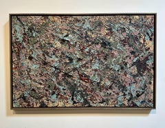 Mid 70s Abstract Painting - Style of Jackson Pollack, blue, cream, lavender