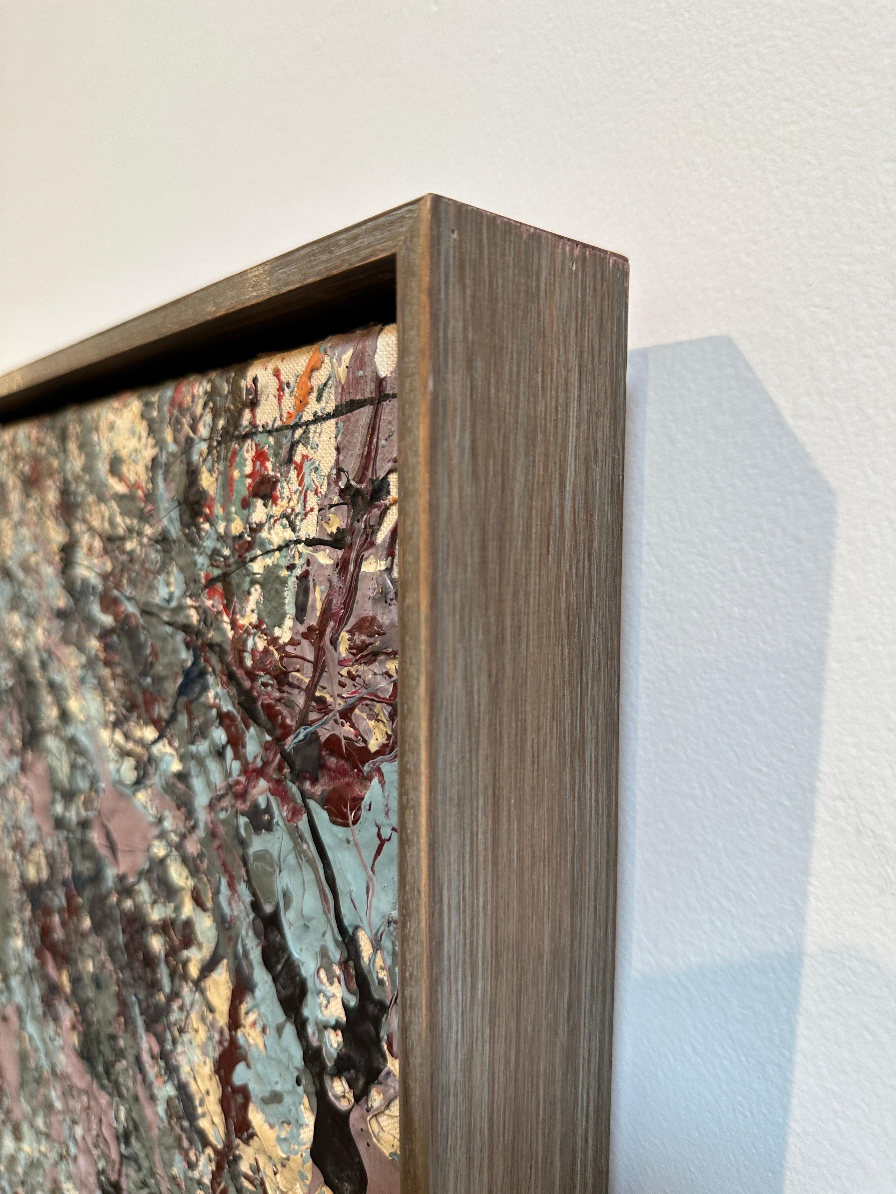 Abstraktes Gemälde aus der Mitte der 70er Jahre - Stil von Jackson Pollack, blau, cremefarben, lavendel im Zustand „Gut“ im Angebot in Greensboro, NC