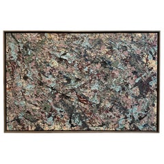 Mid 70s Abstract Painting - Style of Jackson Pollack, blue, cream, lavender