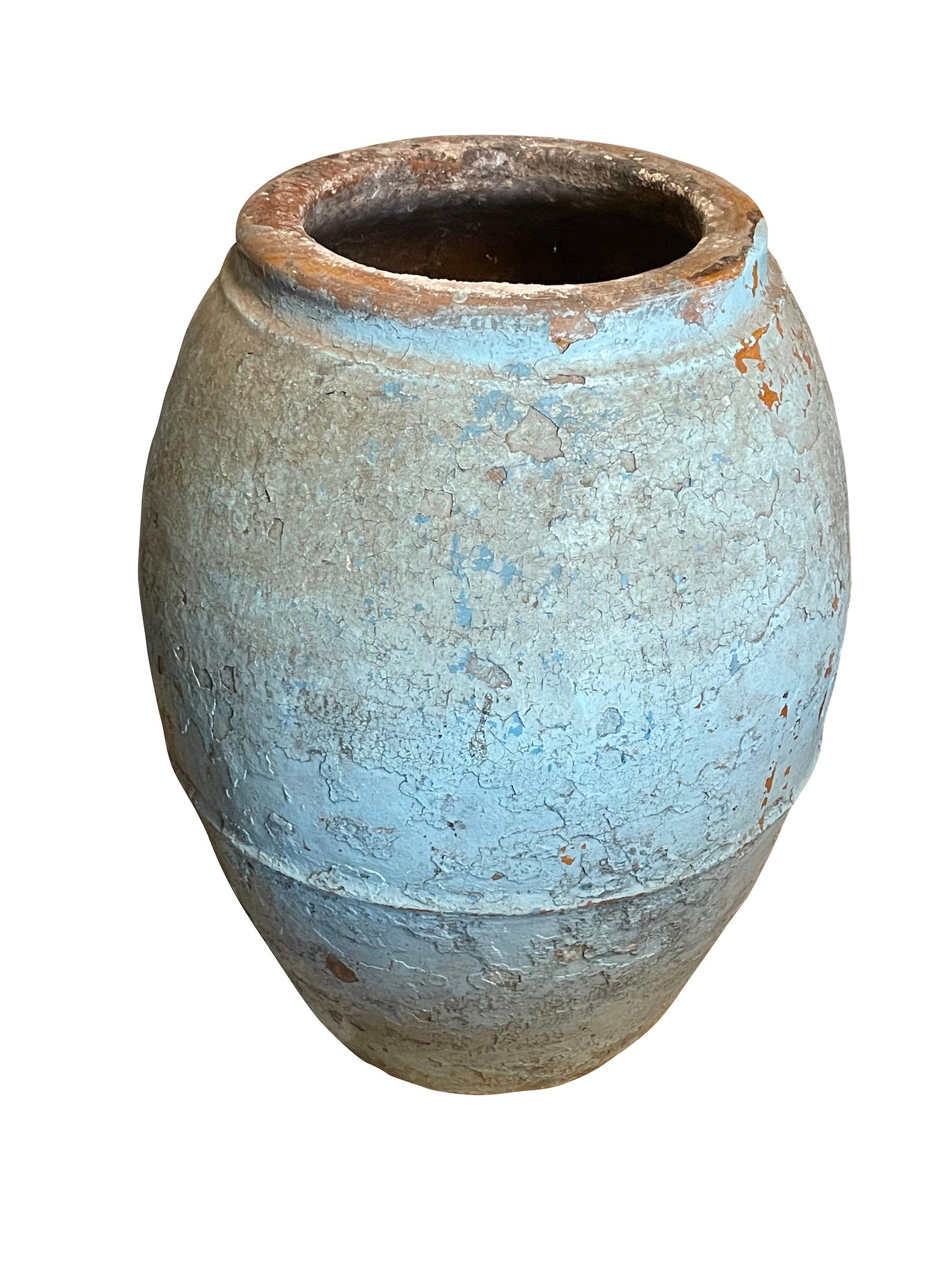 19th century Spanish terracotta olive pot.
Unearthed from a very large family run olive oil producing business in southern Spain.
Beautiful and natural aged patina.
Shades of mid blue.
One of many pieces from a large and unique collection.