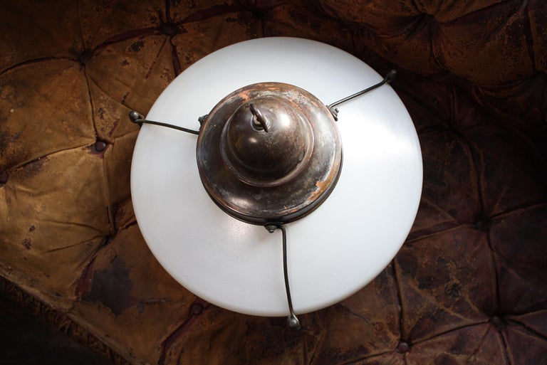 Mid C Brass Steel Opaline Glass Flying Saucer Pendants Lights Four