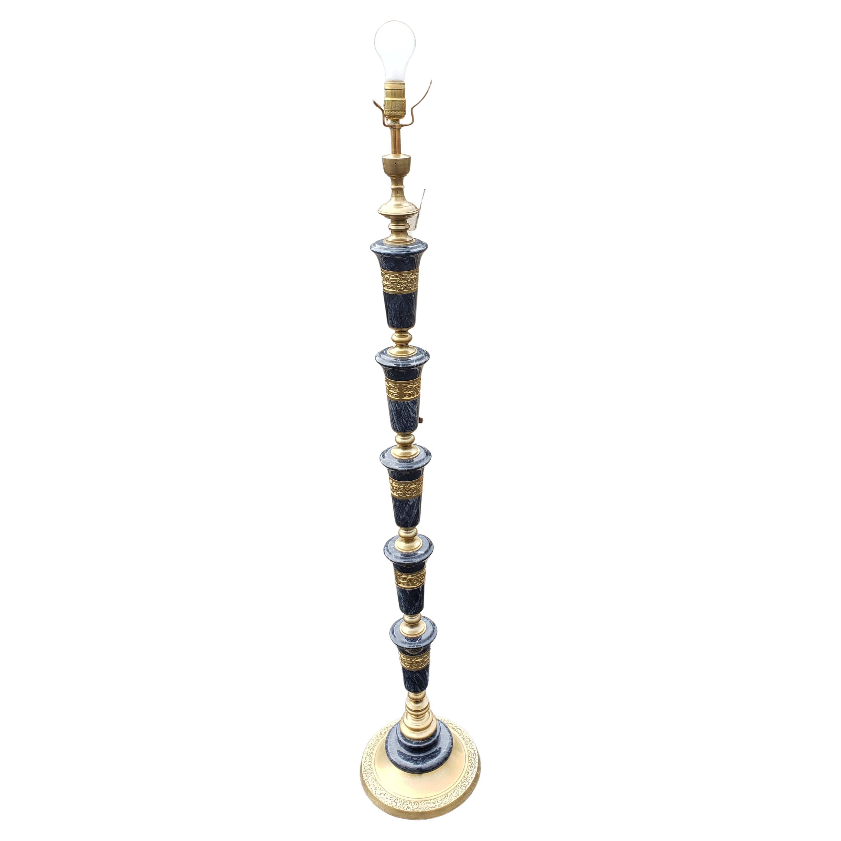 Mid-C. Frederick Cooper Asian Regency Marble and Brass Floor Lamp, Circa 1950s For Sale 2