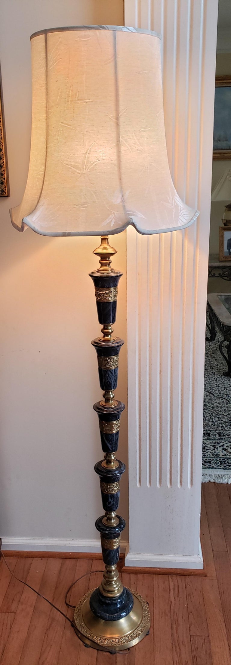 Mid-C. Frederick Cooper Asian Regency Marble and Brass Floor Lamp ...