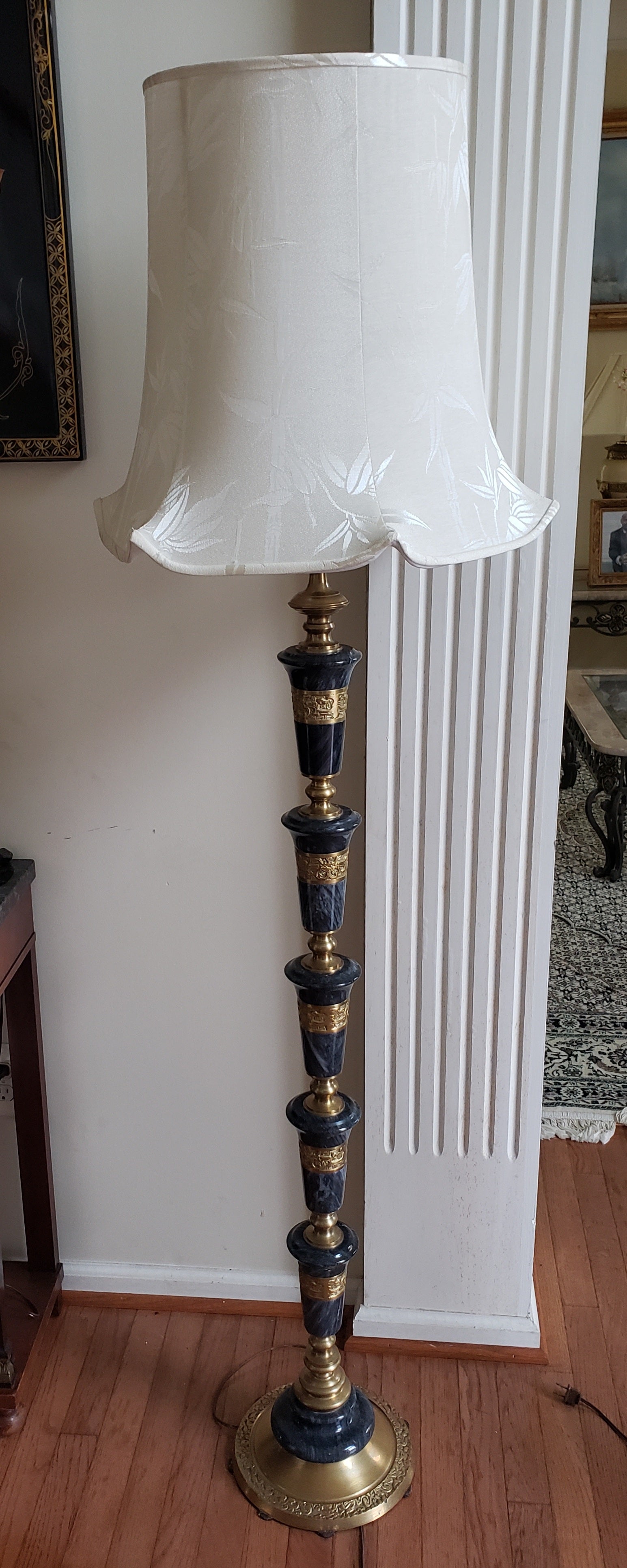 Other Mid-C. Frederick Cooper Asian Regency Marble and Brass Floor Lamp, Circa 1950s For Sale