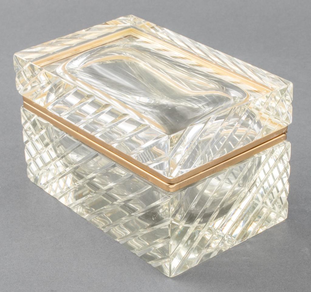 Mid-C. Modern Gilt Metal Cut Crystal Hinged Casket In Good Condition For Sale In New York, NY