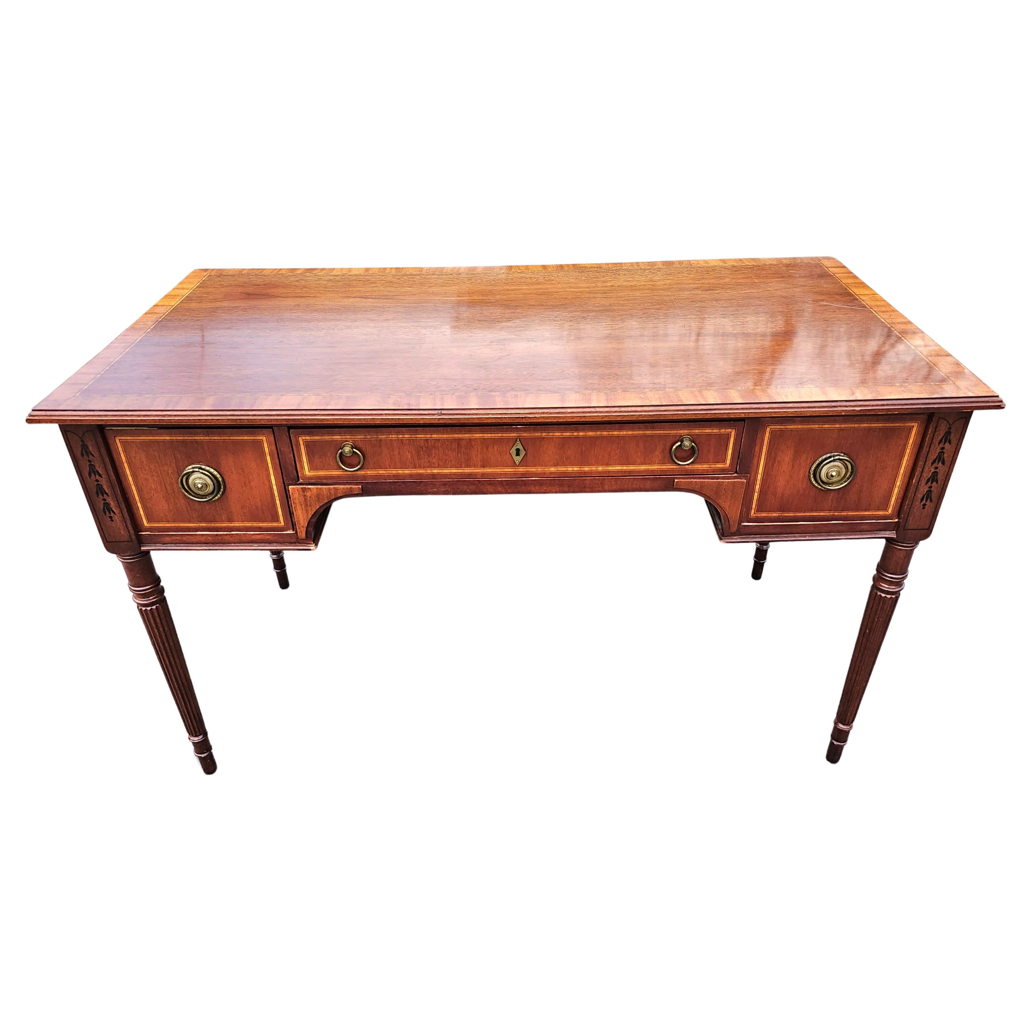 Mid-C. National Mount Airy Mahogany with Satinwood and Ebony Inlays Writing Desk In Good Condition For Sale In Germantown, MD