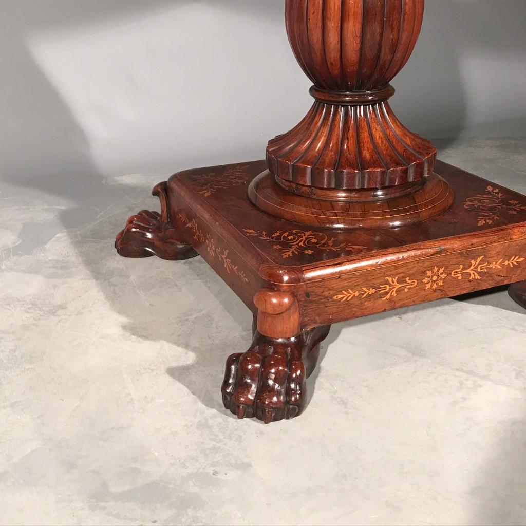 Mid-19th Century French Rosewood and Marquetry Gueridon Table with Marble Top 4