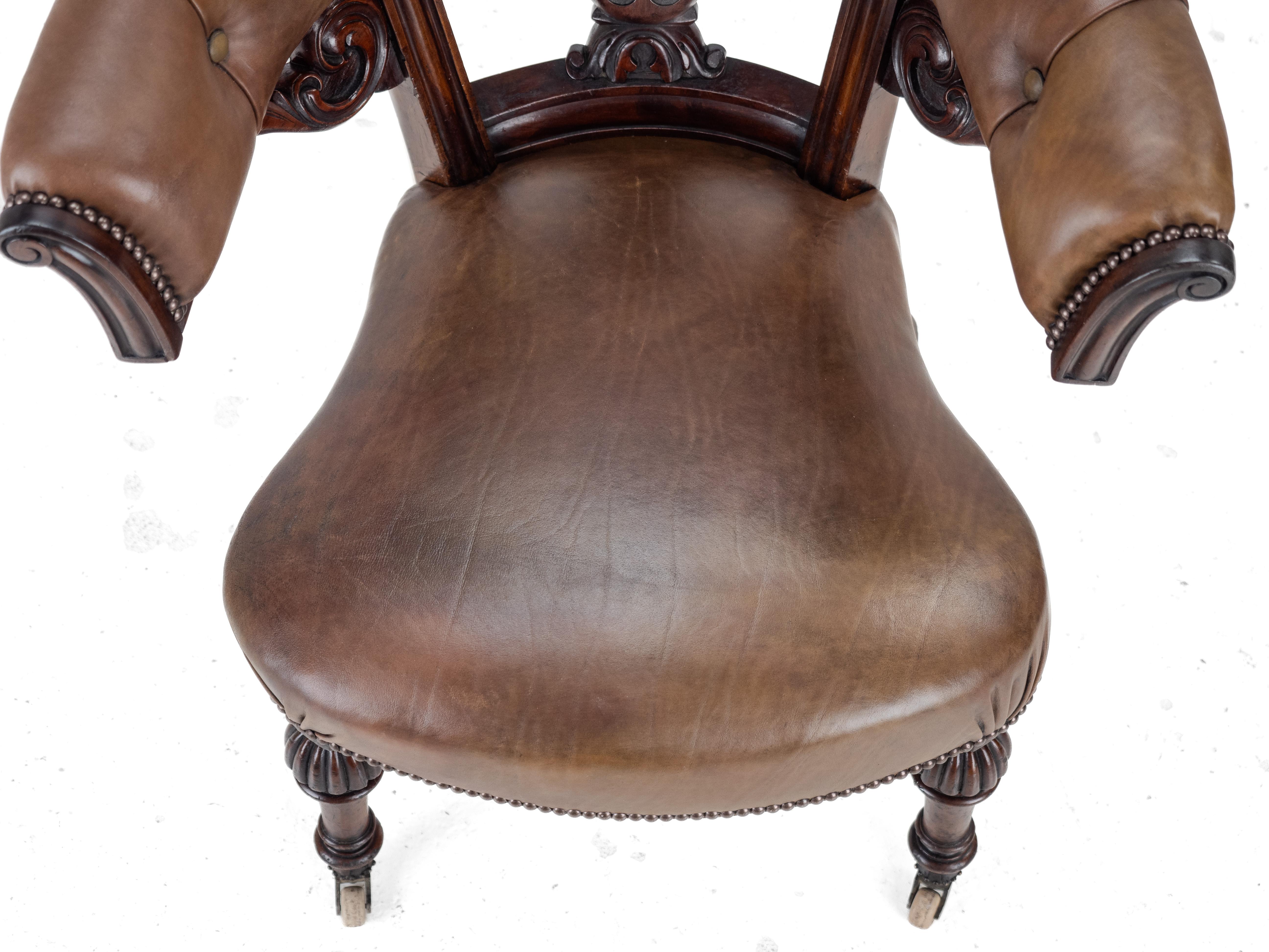 A.I.C C. en acajou, milieu du 19e siècle, fauteuil de bibliothèque en cuir (Victorien, chaise de capitaine) en vente 4
