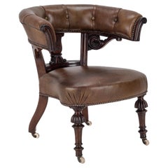 Mitte des 19. Jahrhunderts Mahagoni Leder Bibliothek Wanne Sessel (Viktorianisch, Captains Chair)