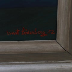 Mid c20th century Swedish oil painting of blossom in a ceramic pot