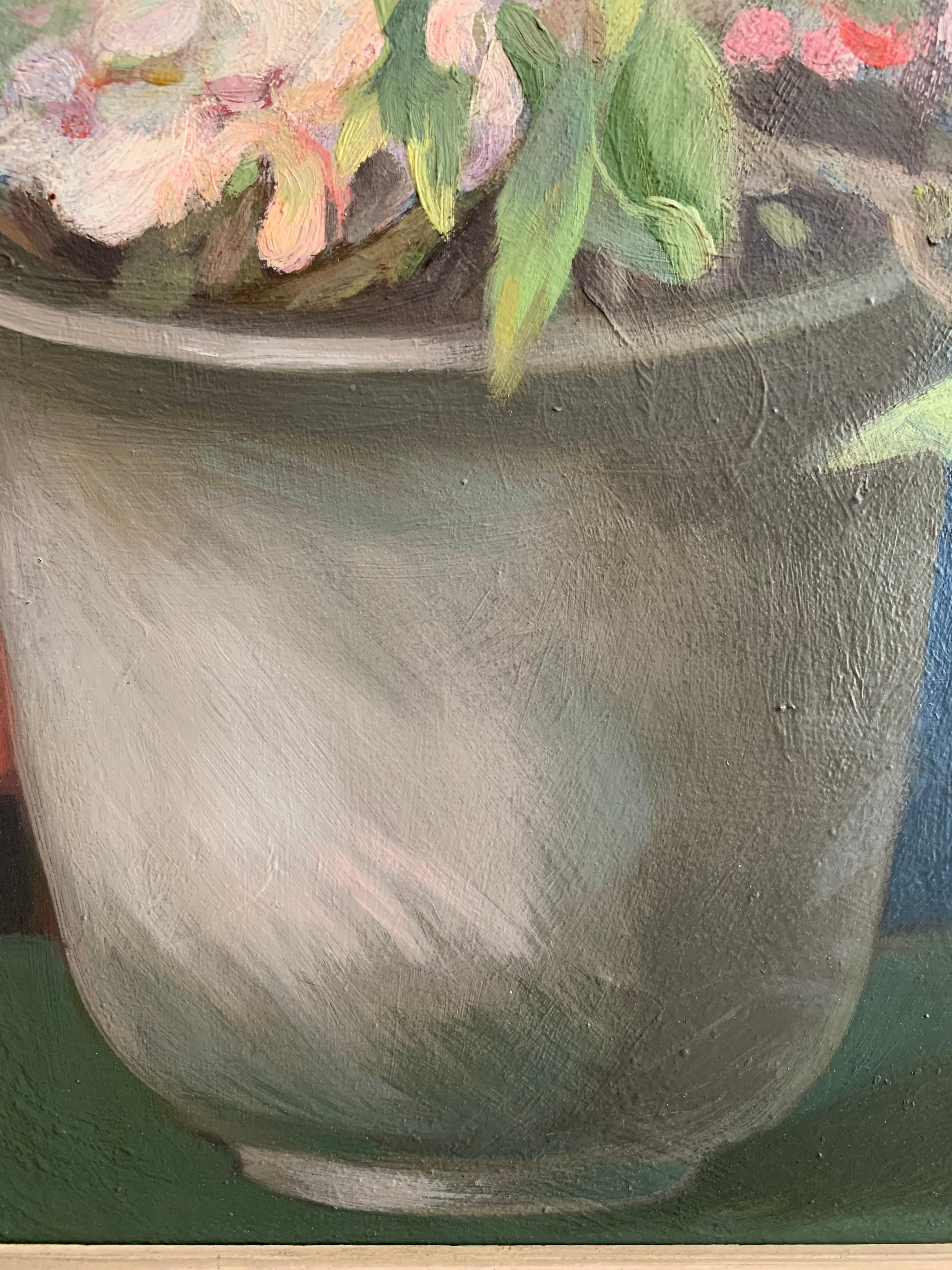 Peinture à l'huile suédoise du milieu du 20e siècle représentant une fleur dans un pot en céramique Bon état - En vente à London, GB
