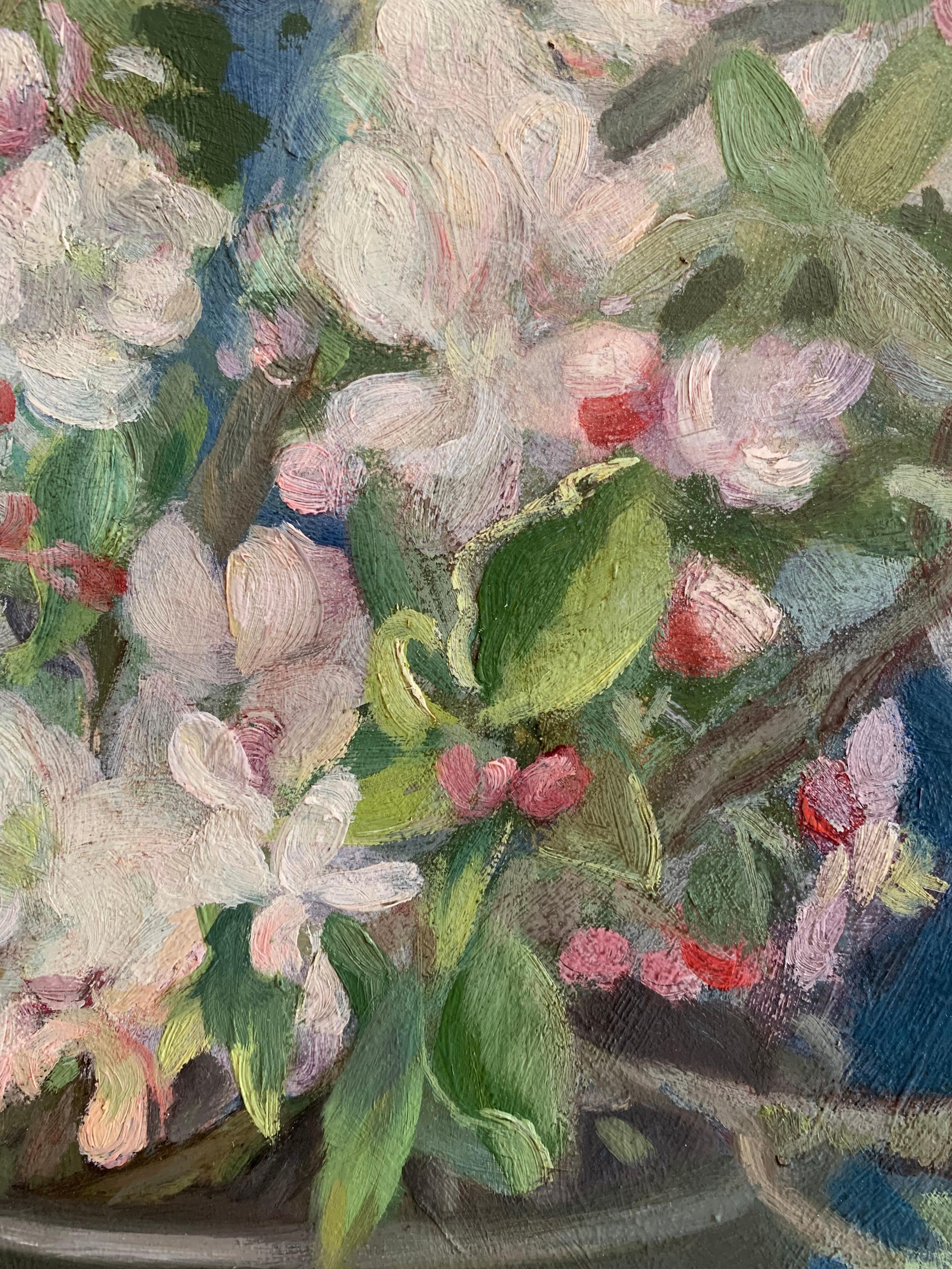 Peinture à l'huile suédoise du milieu du 20e siècle représentant une fleur dans un pot en céramique en vente 1