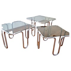 Mid Cdentury Chrome and Glass Nesting Tables, Design by Ezio Didone, Italy 70s