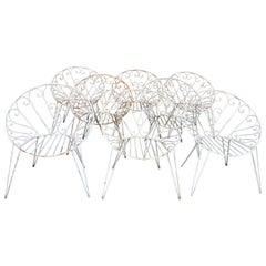 Mid-Century Modern French Set of 8 White Lacquered Iron Garden Chairs, 1960s
