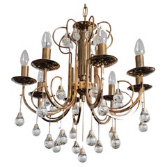 Lampadario in cristallo e bronzo dorato della metà del secolo scorso di Gaetano Sciolari, Italia 1960