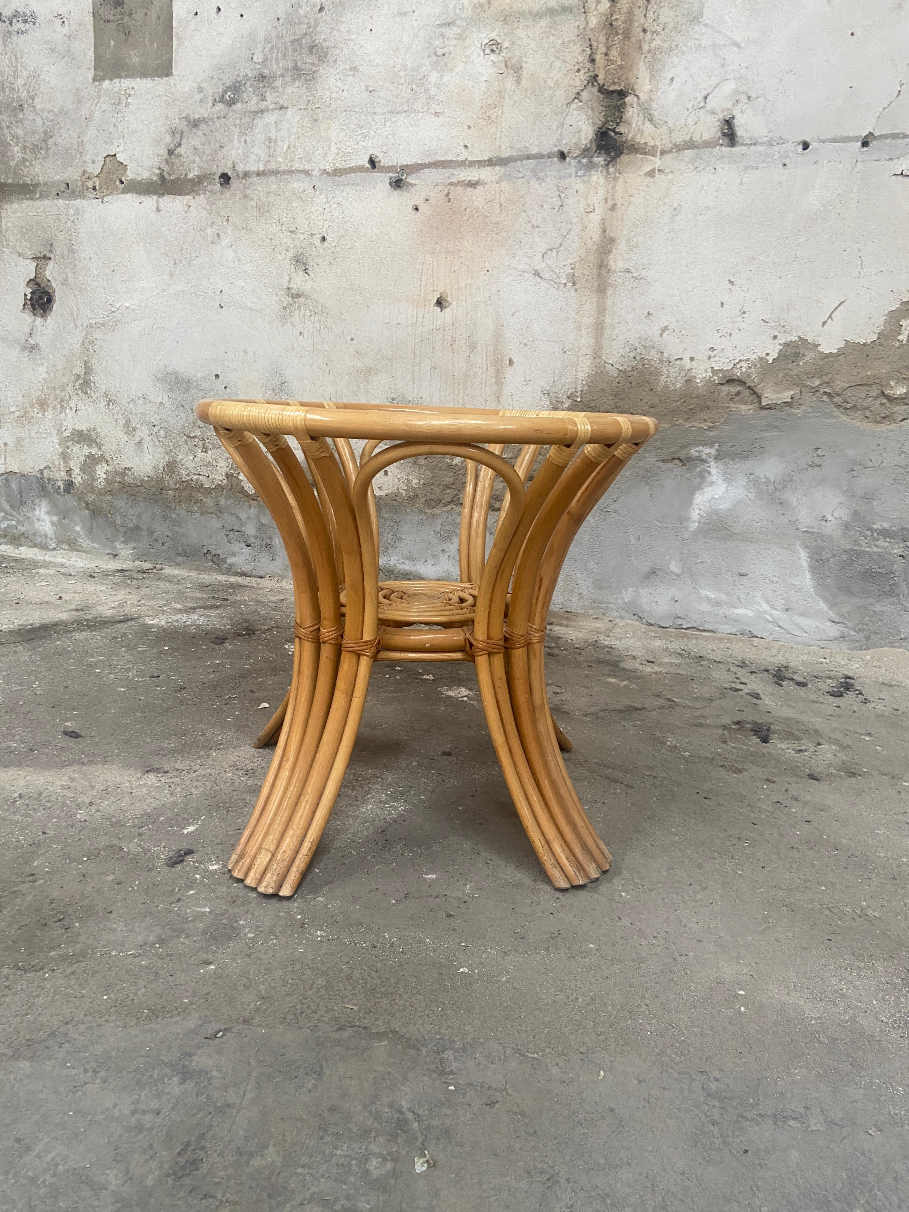 Mid-Cenruty Modern Italian Bamboo Table with Smoked Glass Top, 1970s For Sale 5