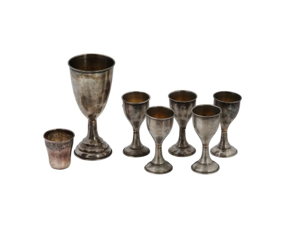 European Mid Cent German Sterling Silver Kiddush Cups Set For Sale