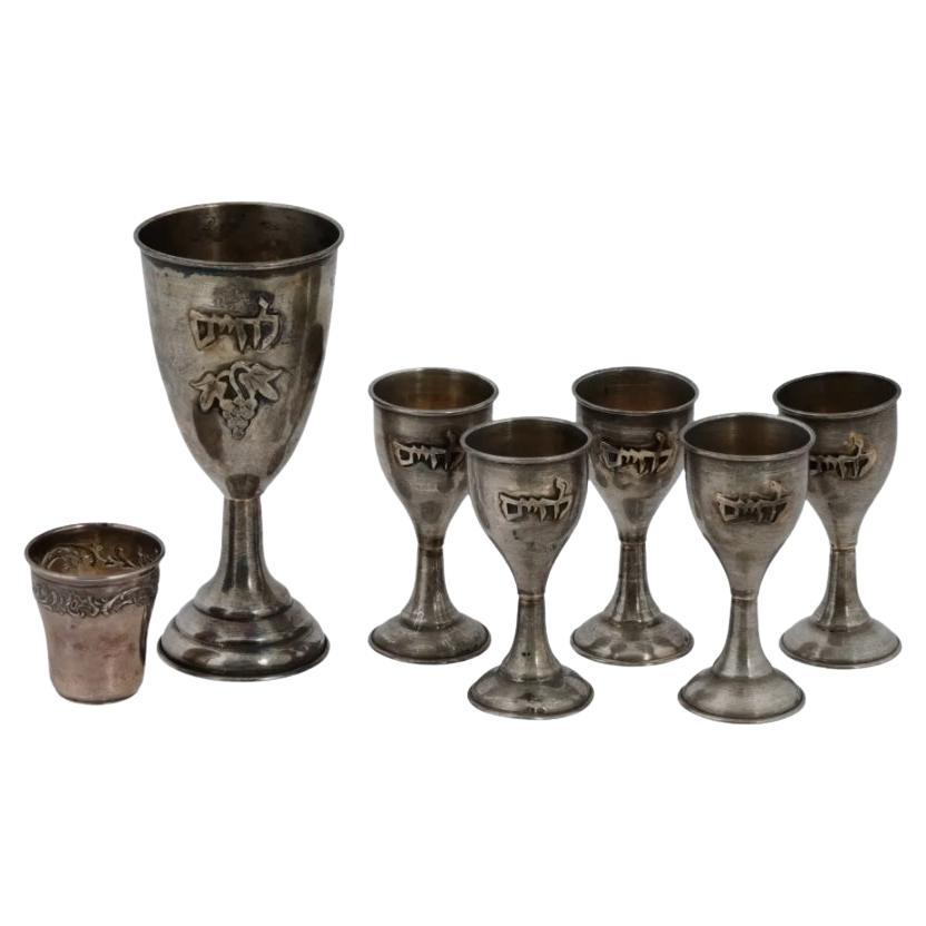 Mid Cent German Sterling Silver Kiddush Cups Set For Sale