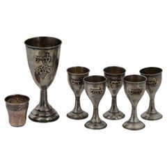 Antique Mid Cent German Sterling Silver Kiddush Cups Set