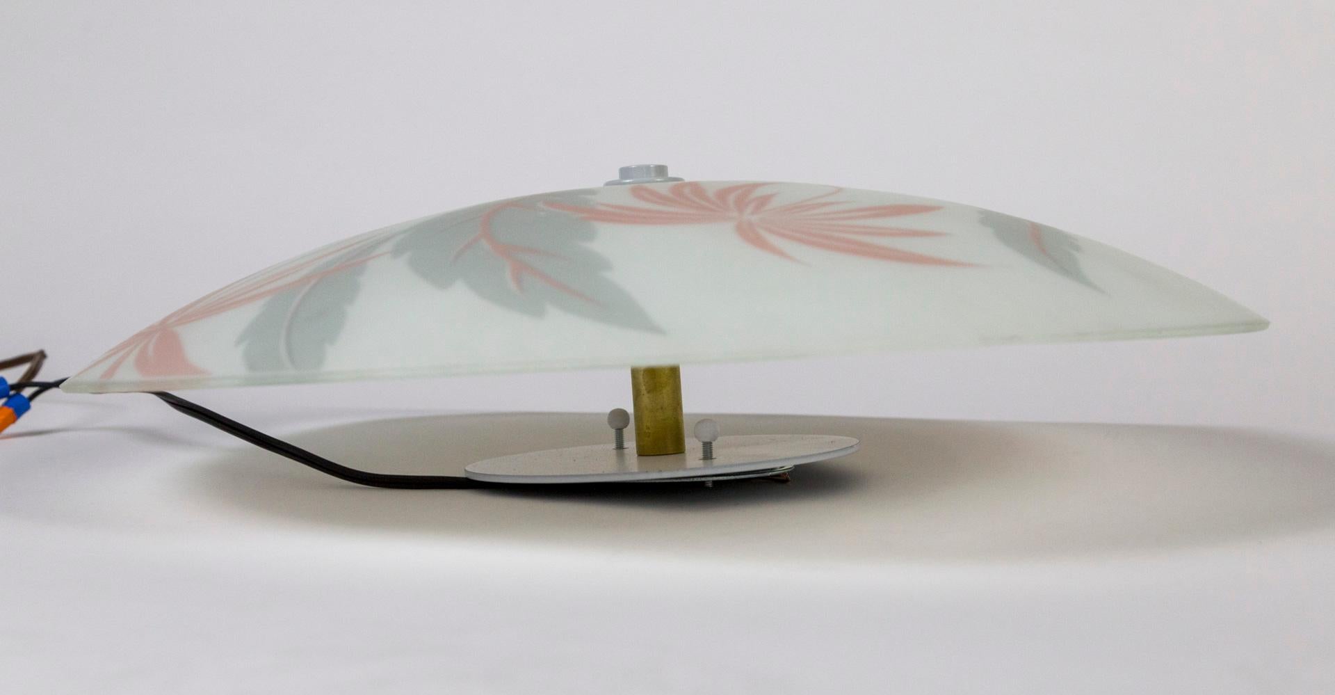 Midcentury Palm Beach Glass Flush Mount Light w/ Gray and Coral Flora Motif 3
