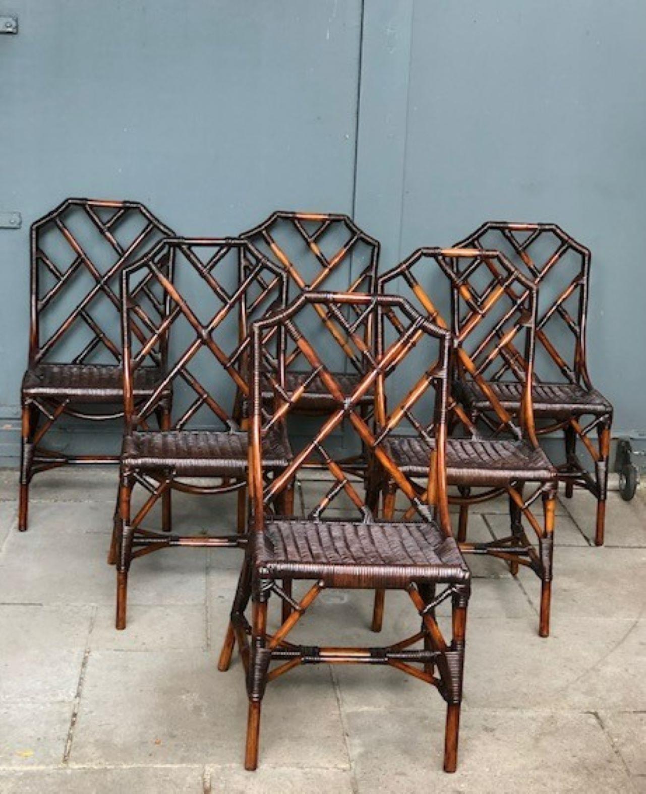 Late 20th Century MCM Rattan / Cane Dining Table & 6 x Chippendale Style Chairs, Angraves 1970s For Sale