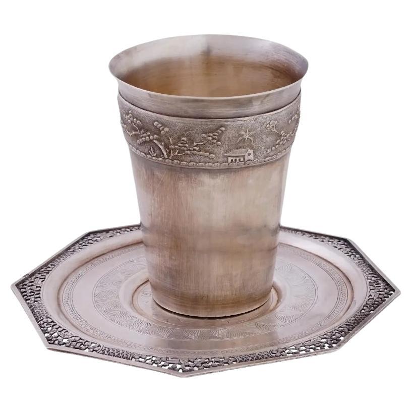 Mid Cent Vietnamese Embossed Silver Cup And Saucer For Sale