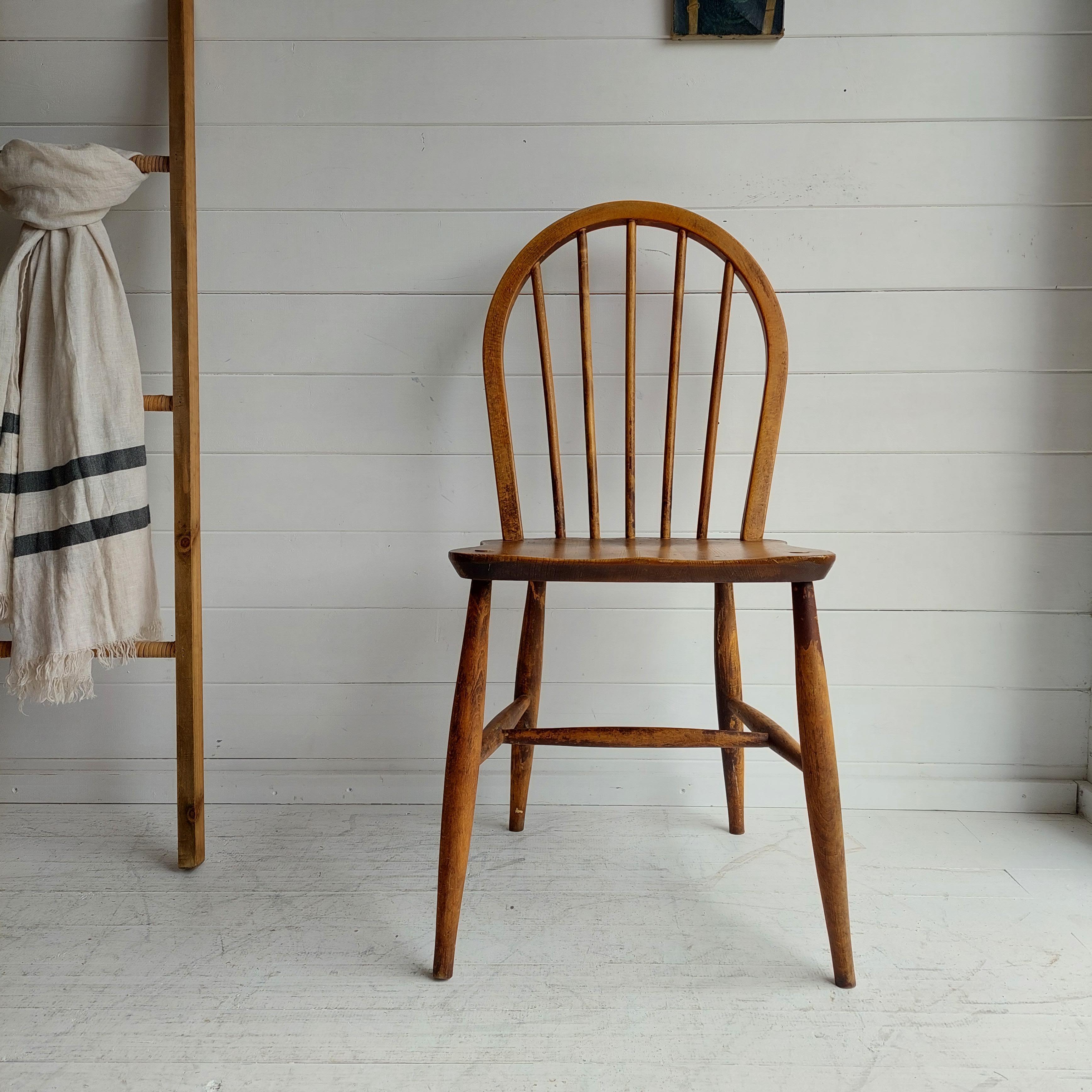 Rustic Midcentury Ercol Windsor Kitchen Chair 'Model No. 4a or No. 100', 50s