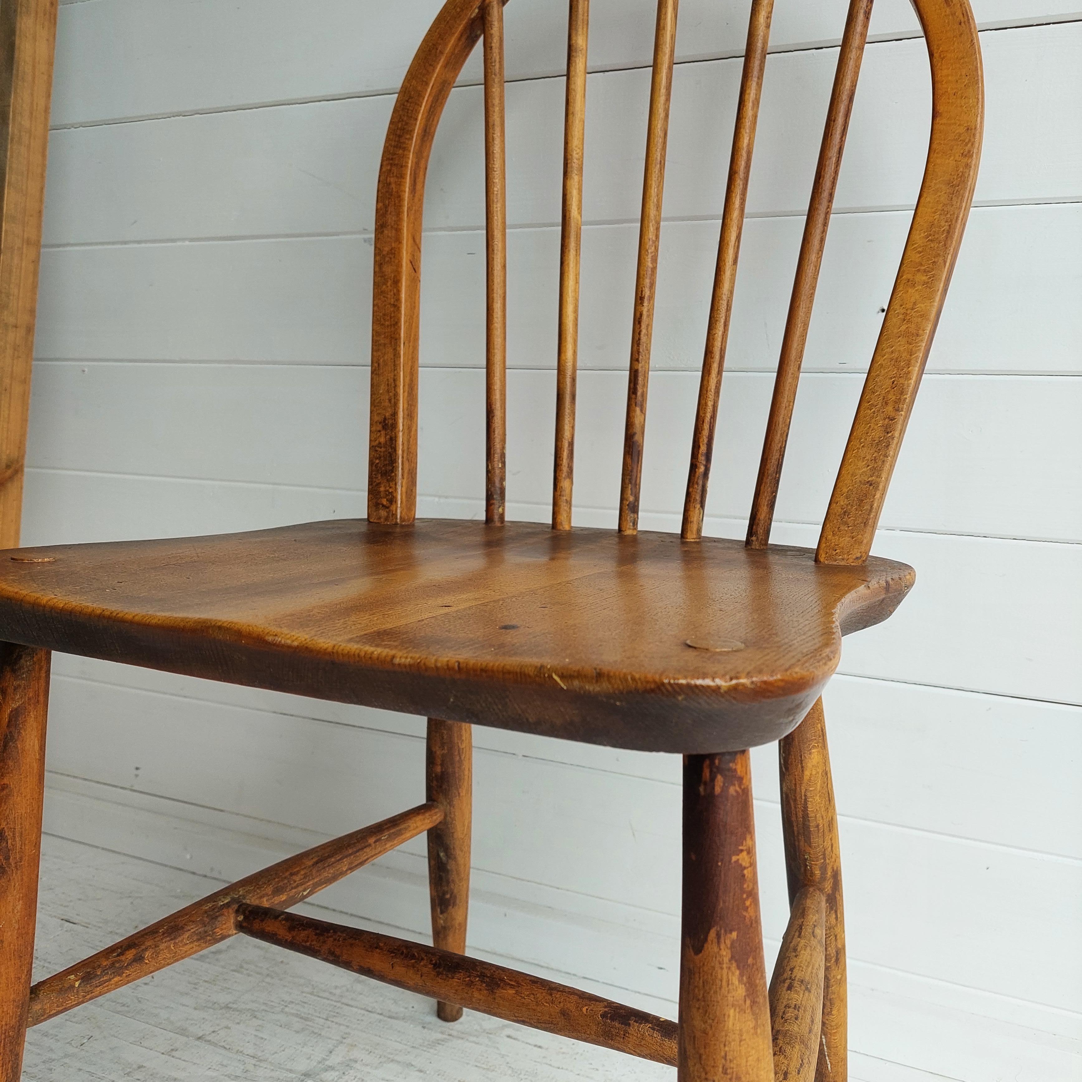 Beech Midcentury Ercol Windsor Kitchen Chair 'Model No. 4a or No. 100', 50s