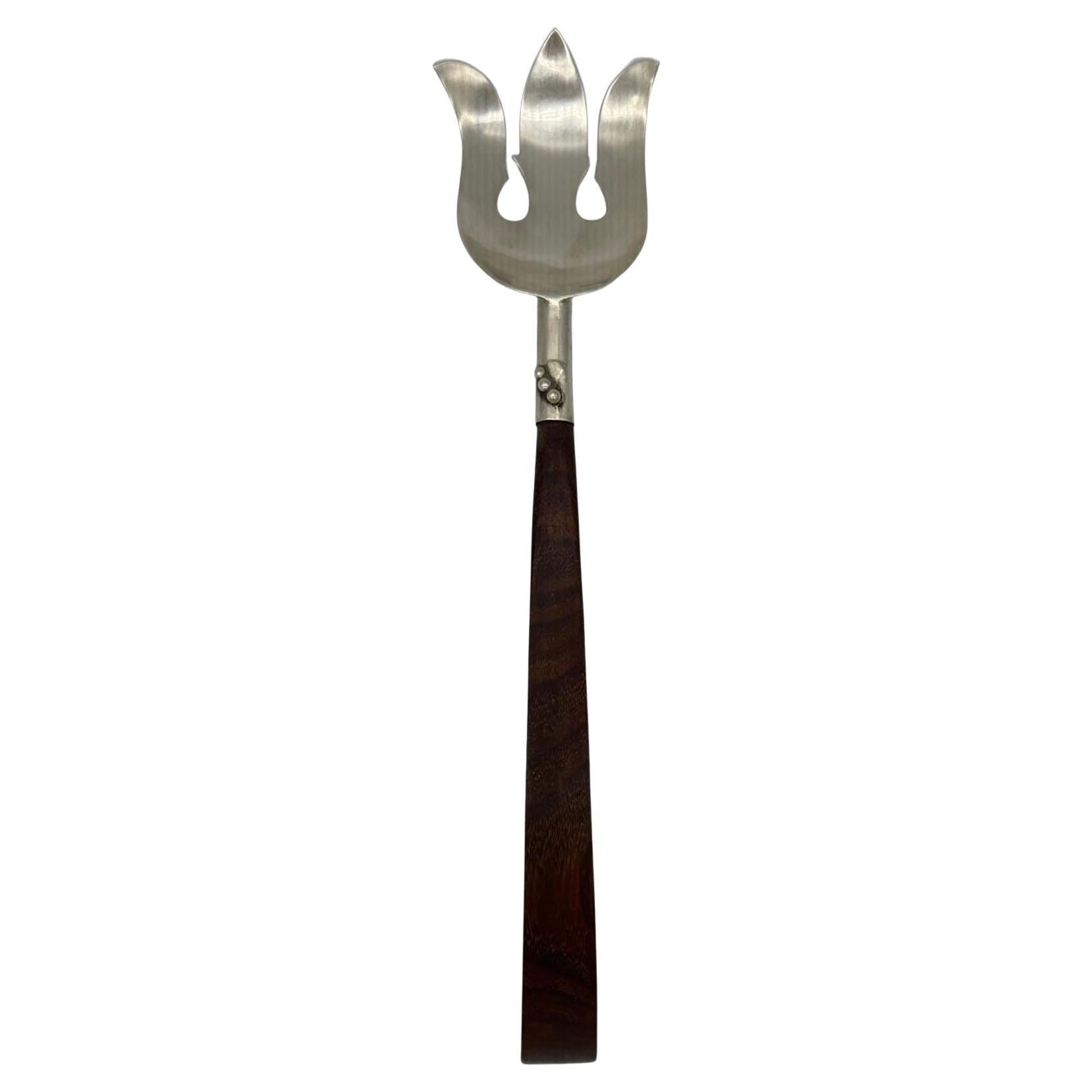 Mid Centruy Artist signed Sterling Silver Made in Mexico Serving Fork with RoseW