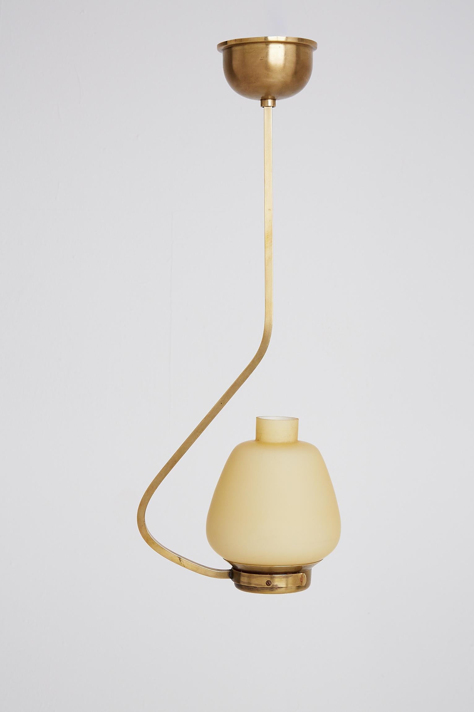 Mid-Century Modern Midcentury Brass and Glass Ceiling Light