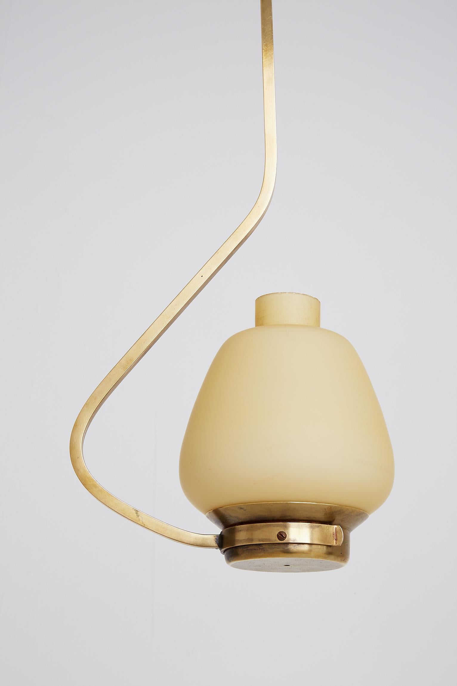 Swedish Midcentury Brass and Glass Ceiling Light