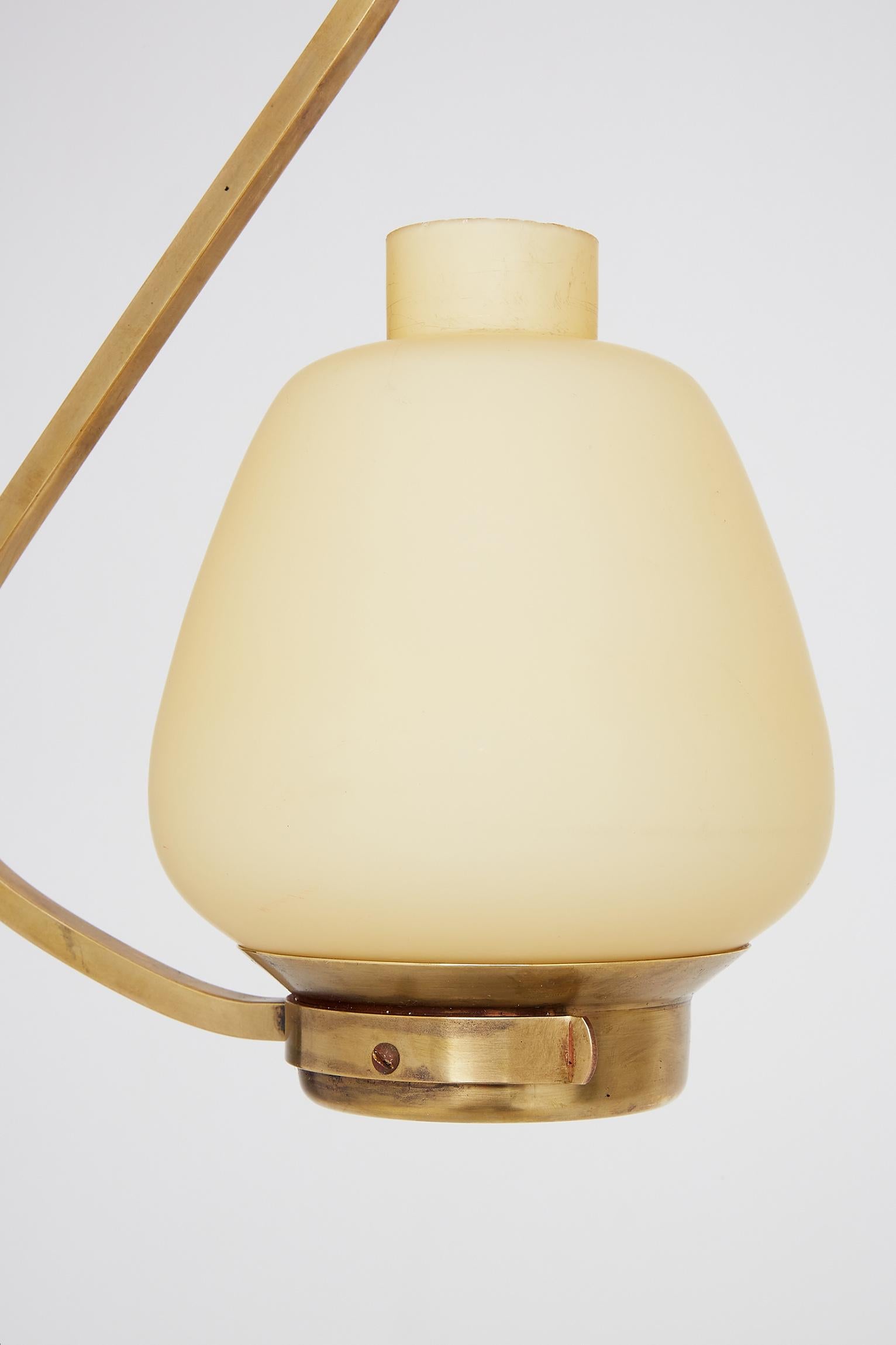 20th Century Midcentury Brass and Glass Ceiling Light