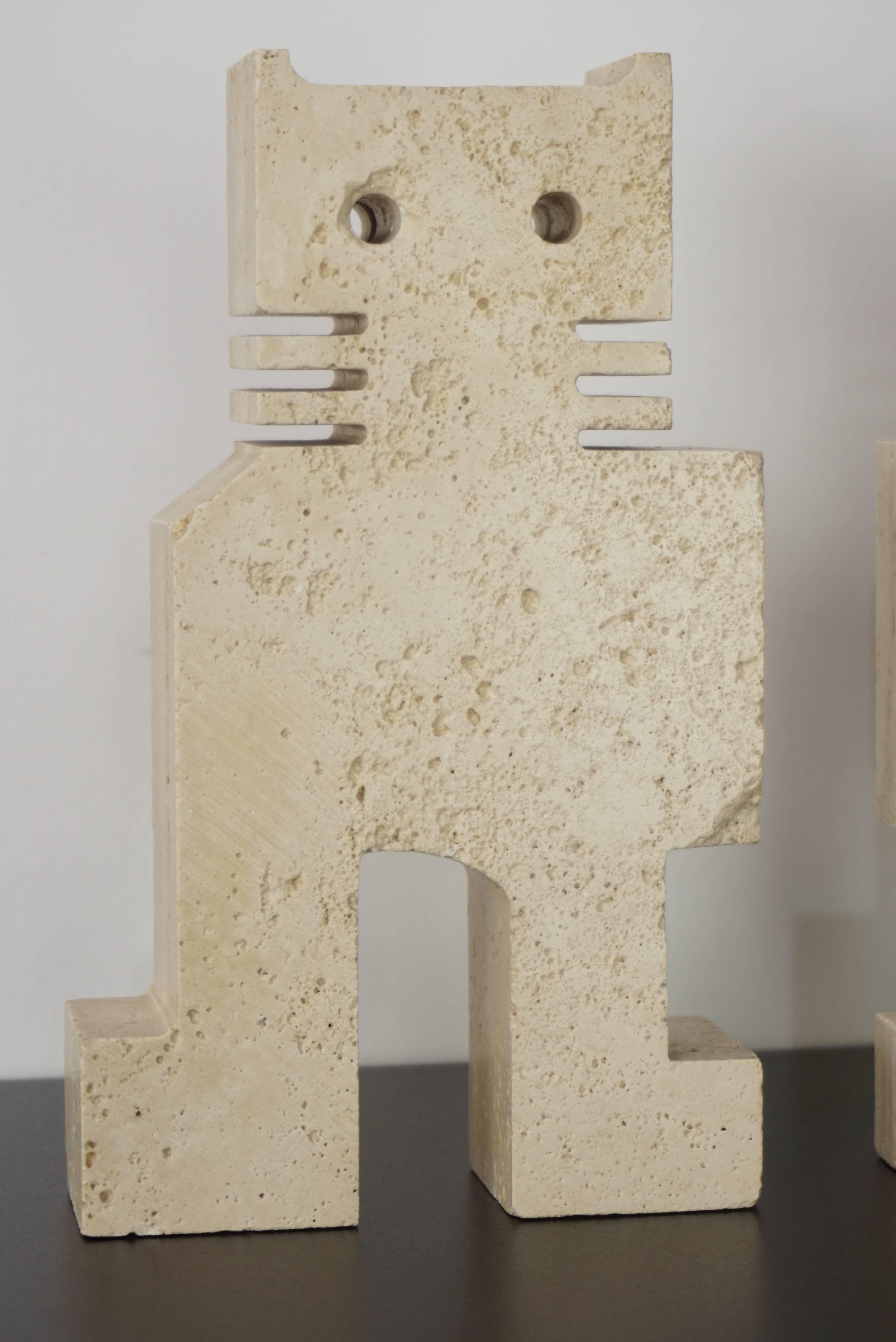 Pair Of Travertine Bookends By Fratelli Manelli representing a stylized cat