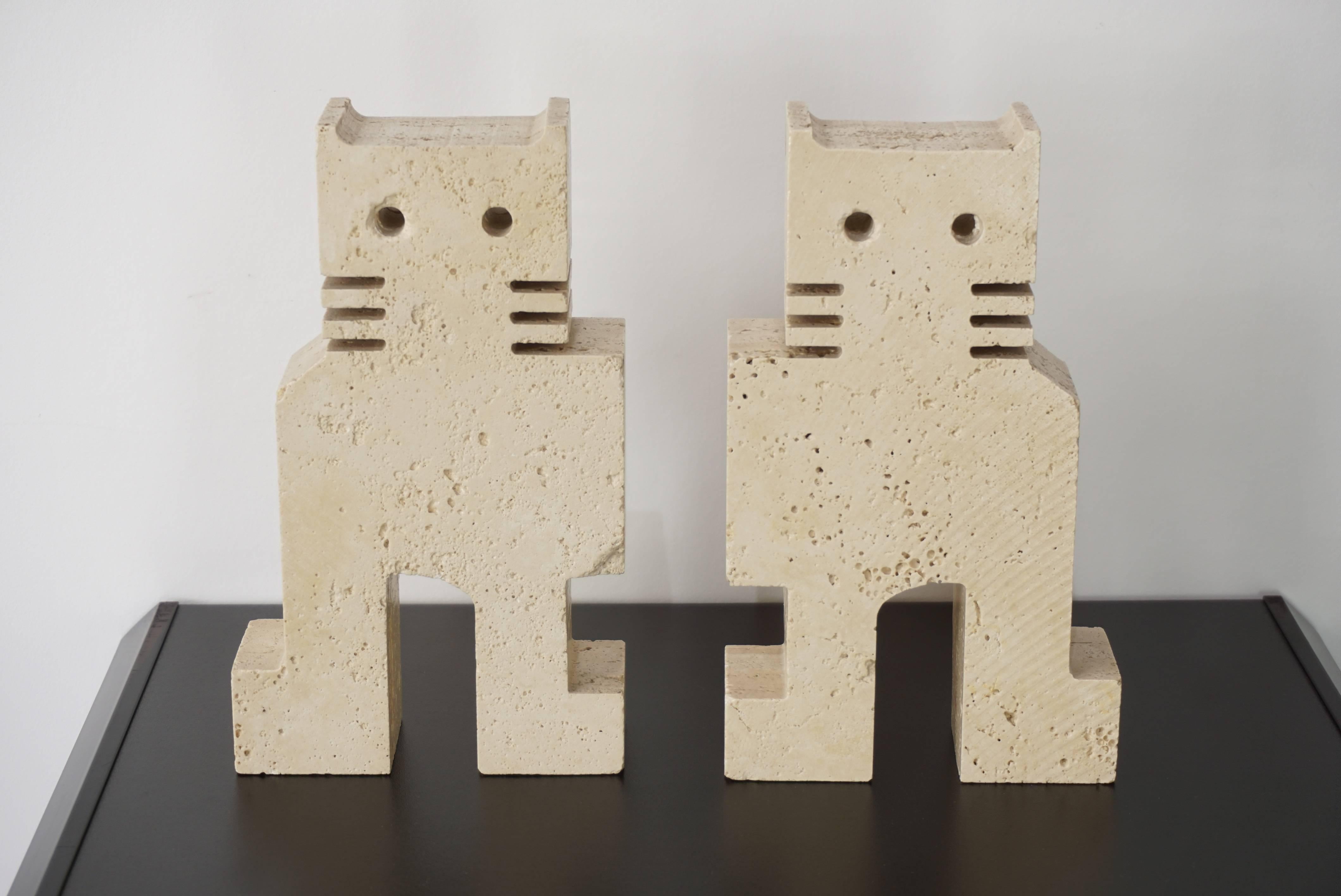 Mid-Century Modern Mid Centruy Italian Pair Of Travertine Bookends By Fratelli Manelli