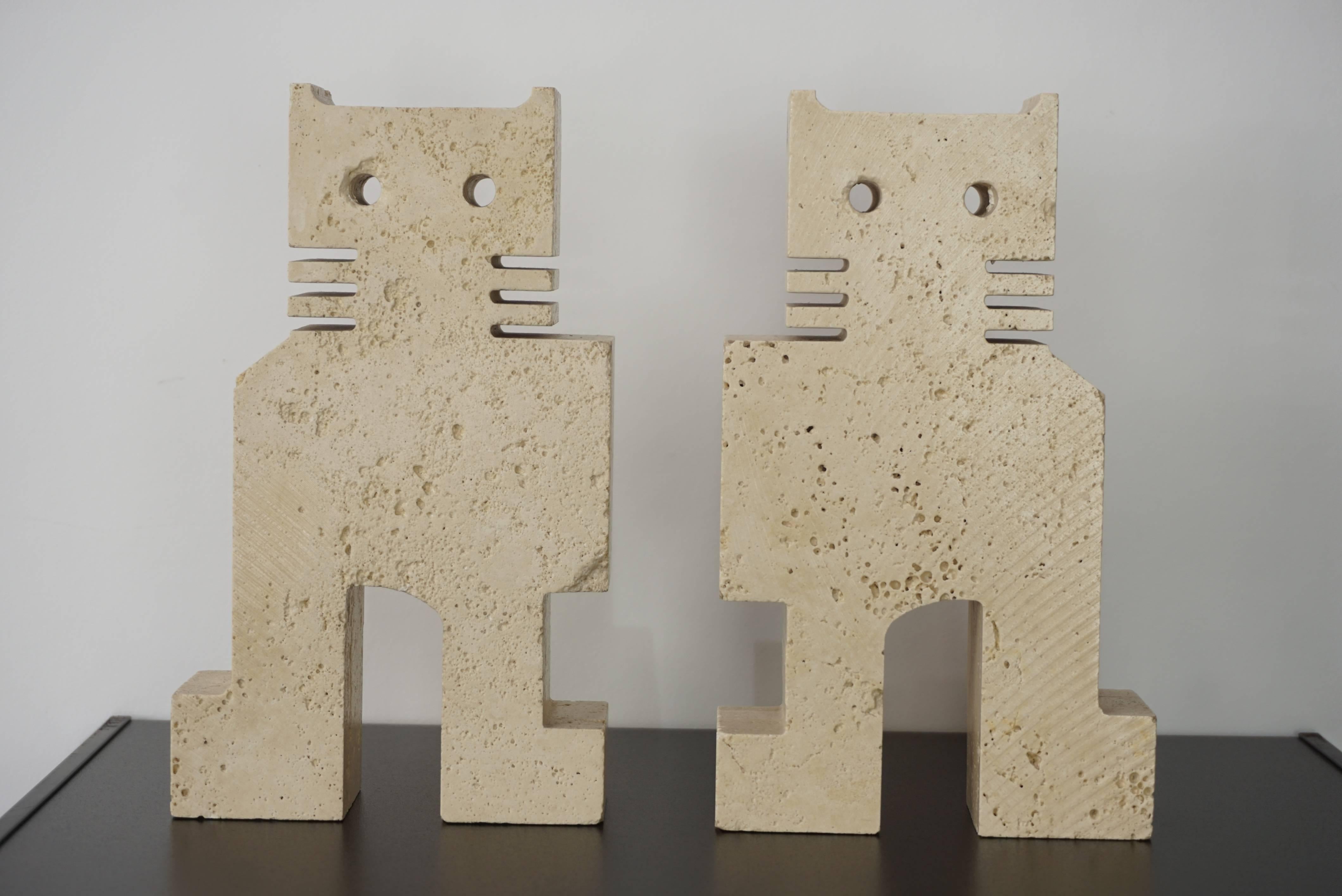 20th Century Mid Centruy Italian Pair Of Travertine Bookends By Fratelli Manelli