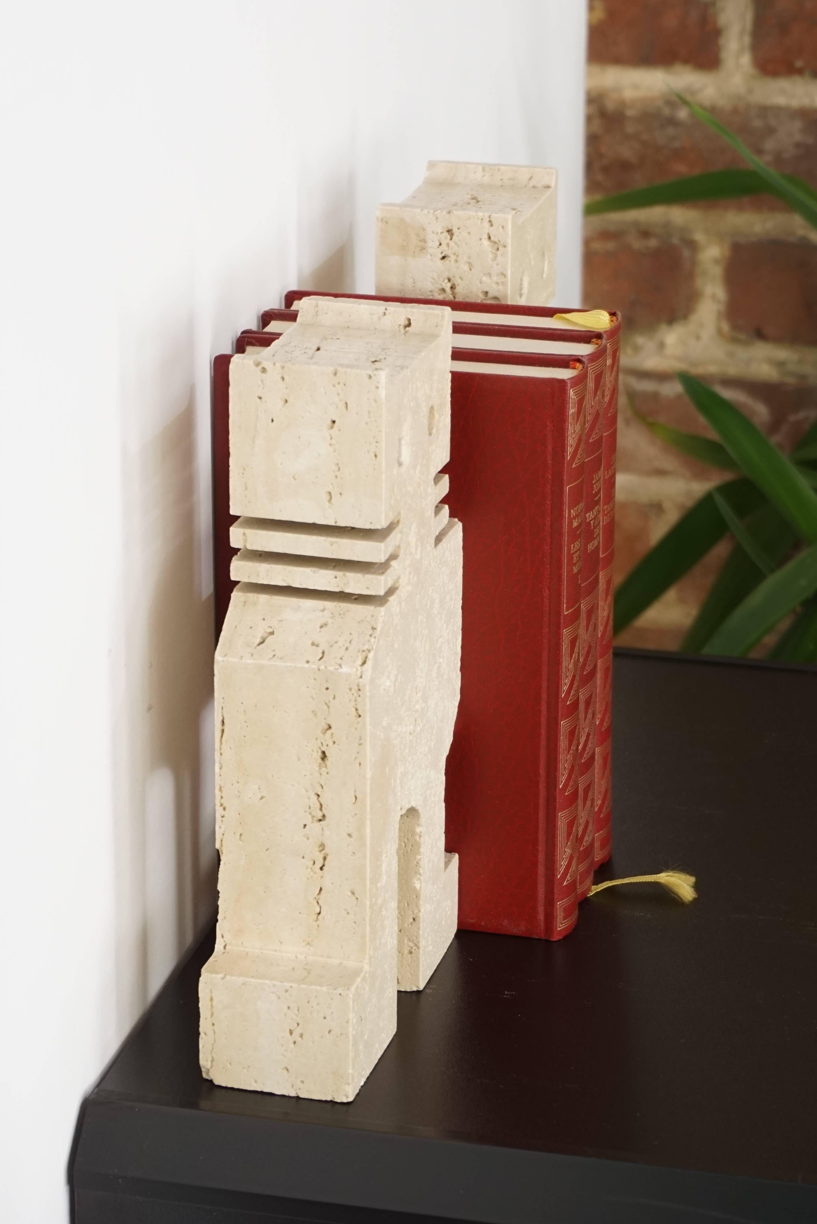Mid Centruy Italian Pair Of Travertine Bookends By Fratelli Manelli 4