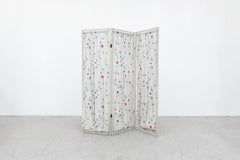 Mid-Century Light Gray Privacy Screen or Room Divider with 50's Printed Fabric