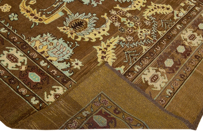 Mid-Centruy Transitional Style Handmade Floral Brown Wool Rug by ...