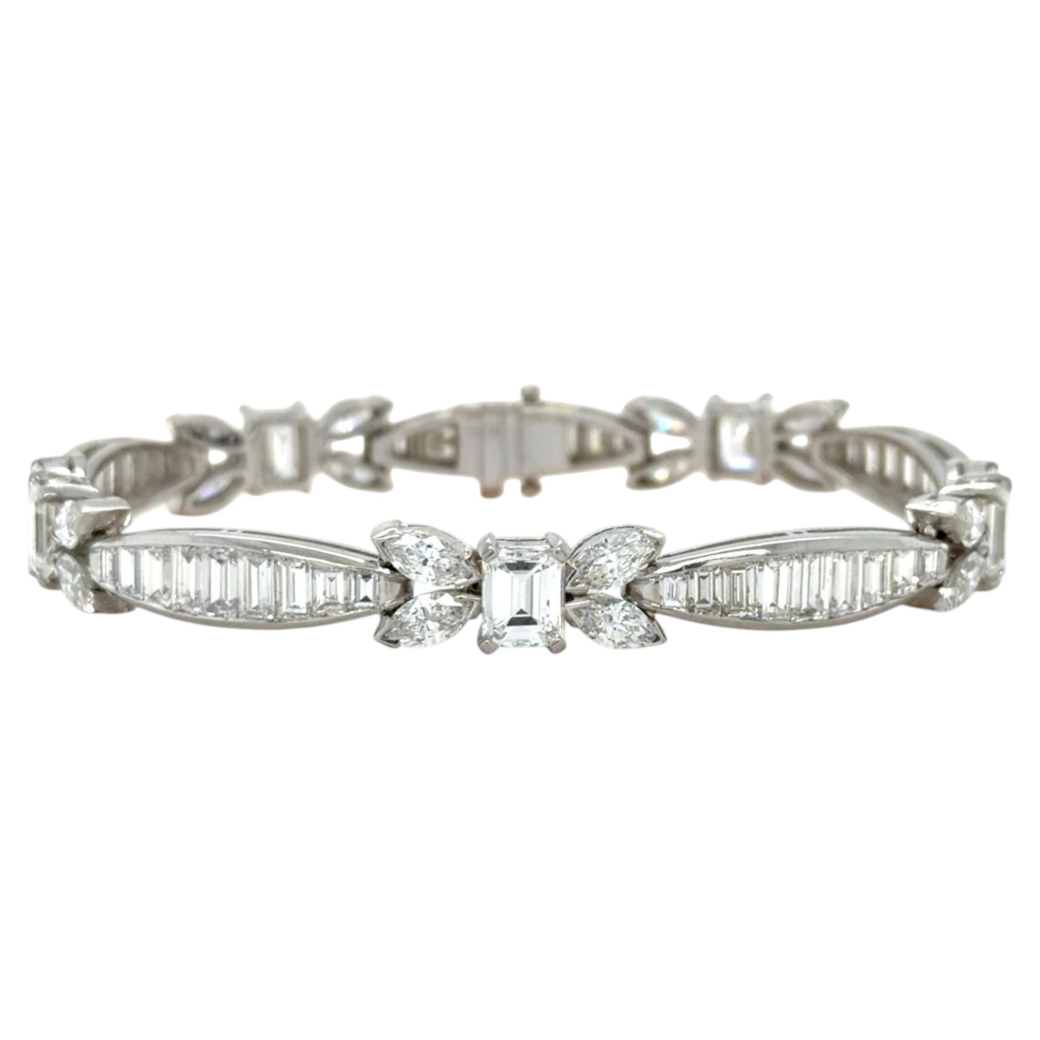 Bracciale in platino con diamanti da 15,00 carati, stile Mid-Century