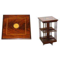 Vintage MID CENTRY SHERATON REVIVAL INLAID REVOLViNG BOOKCASE END TABLE ON CASTORS