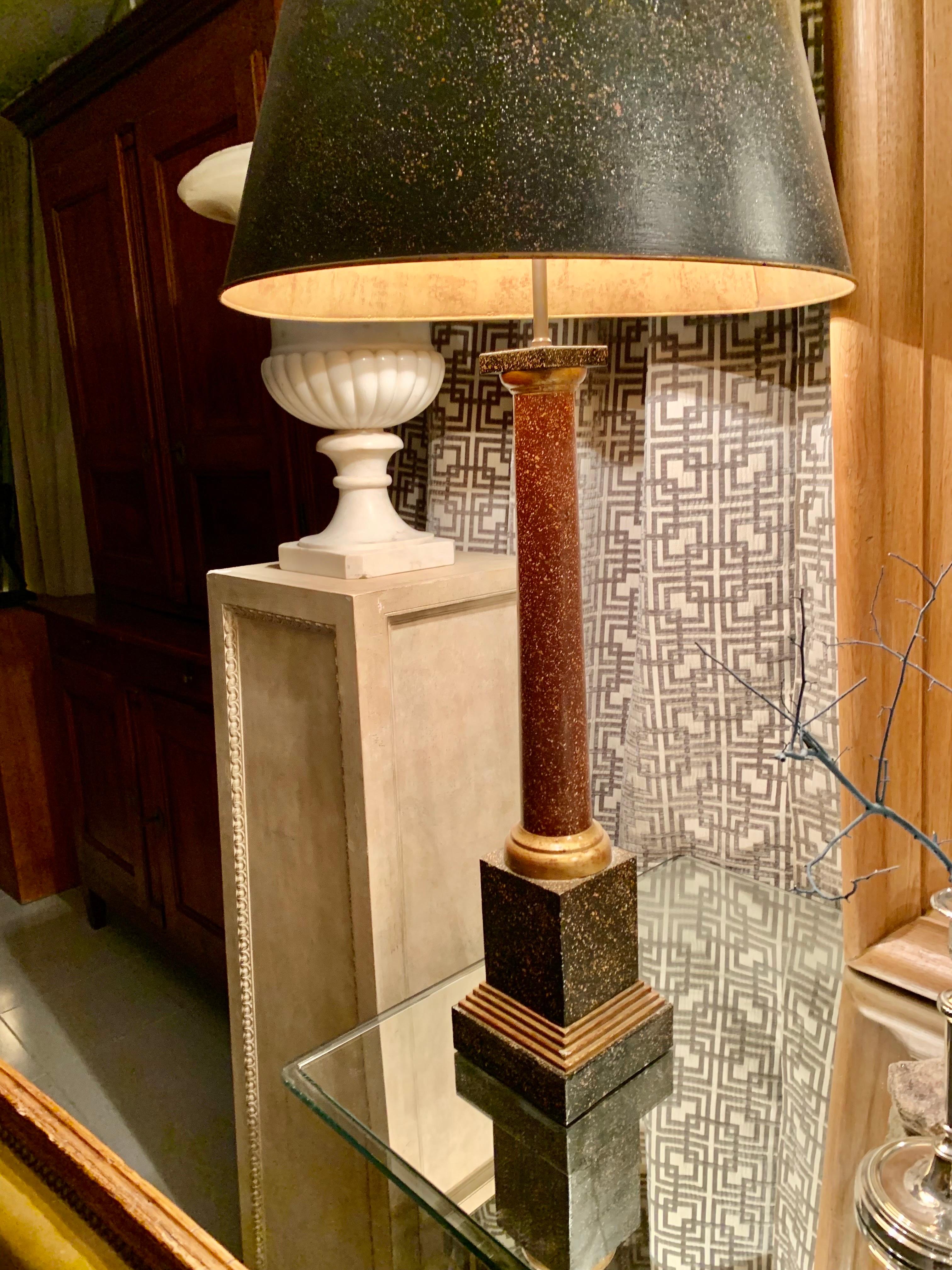 Mid Centuery Neoclassical Metal and Faux Phorphyry Table Lamp Jansen Style For Sale 5